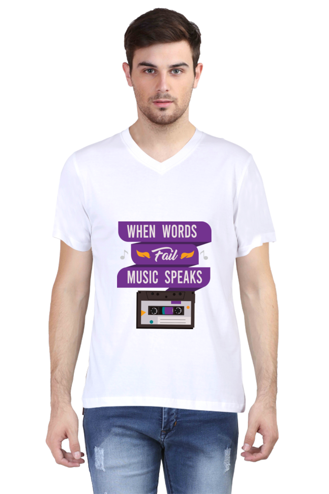 Men's V Neck T-Shirt - Music Speaks