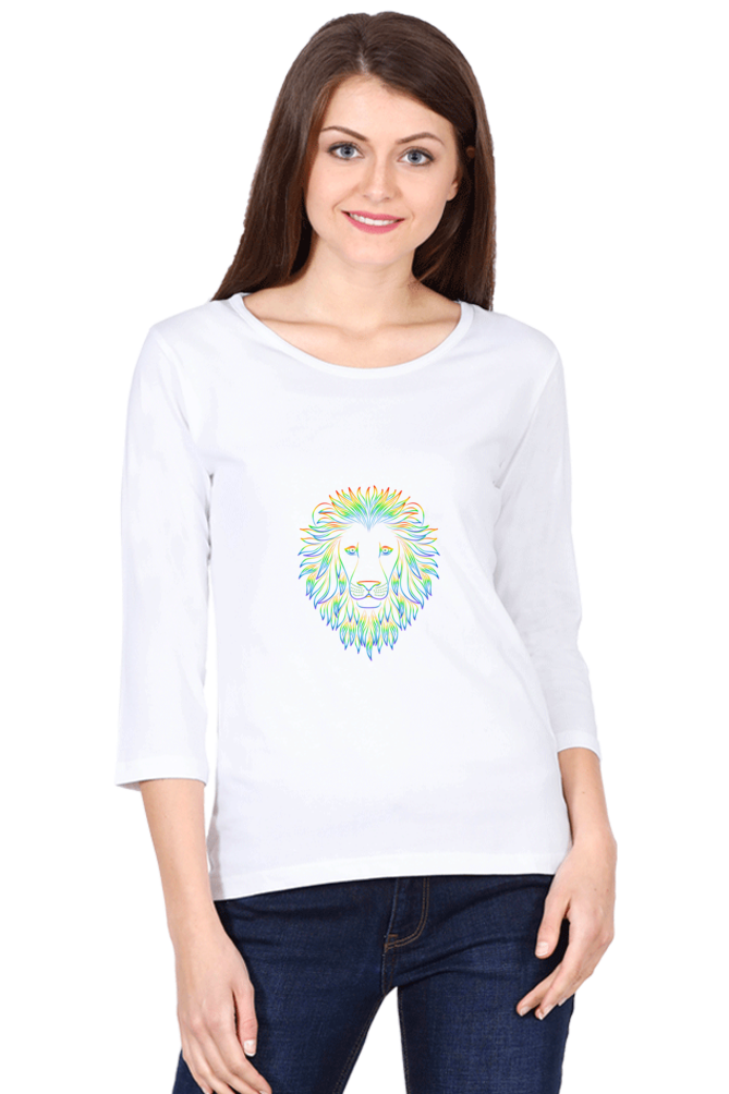 Women’s Round Neck Stones T-Shirts - Lion Face
