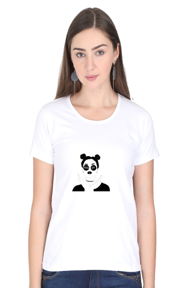 Women’s Round Neck Printed Minimalistic T-Shirts -  Fuck off