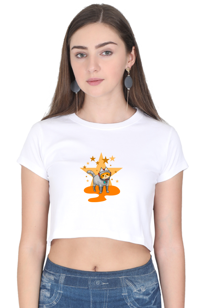Women Animal's & Monster's  Crop Top -  stars & cat