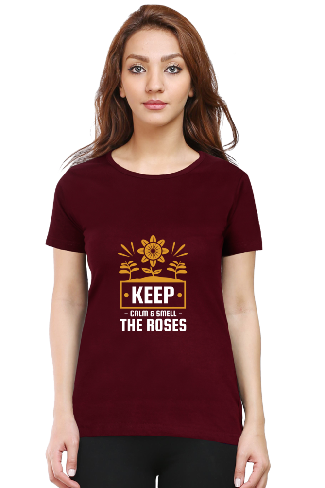 Women’s Round Neck Printed Gardening T-Shirts - keep calm