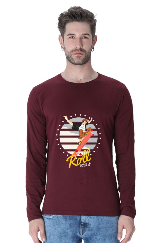 Men’s  Skateboard Full Sleeve - T Shirt  - Roll with it