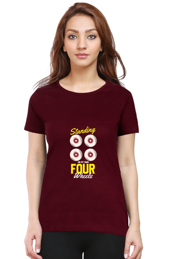 Women  Skateboard Half Sleeve T-Shirt - Four Wheels
