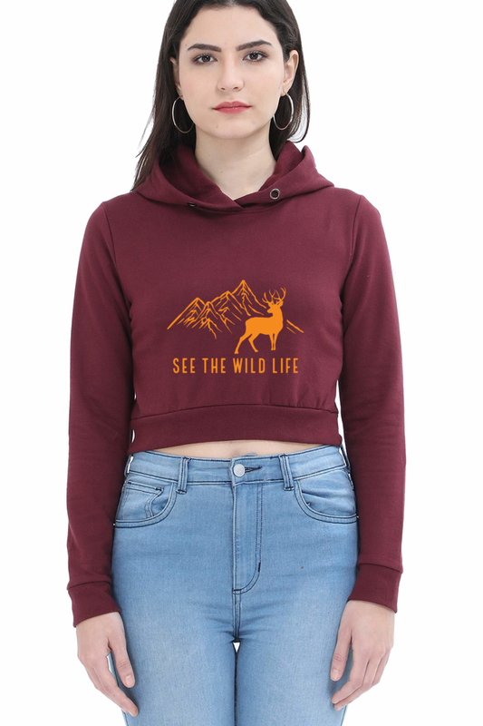 Women Adventure Crop Hoodies - wildlife