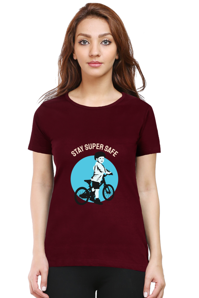 Women’s Round Neck Printed Rider T-Shirts -  super safe