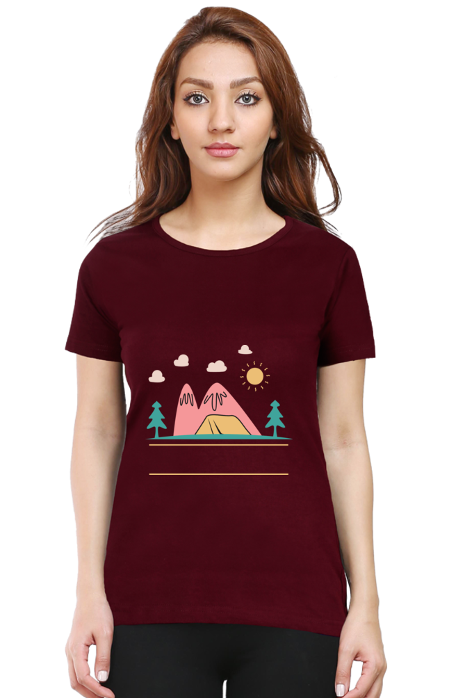 Women’s Round Neck Printed Adventure T-Shirts -  campfire