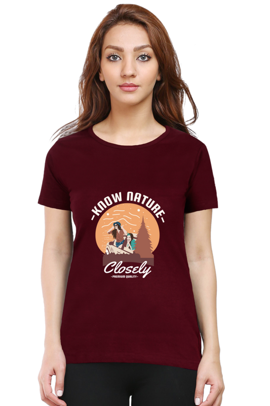 Women’s Round Neck Printed Adventure T-Shirts -  know nature