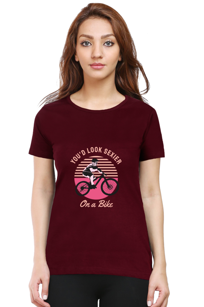 Women’s Round Neck Printed Rider T-Shirts -  on bike
