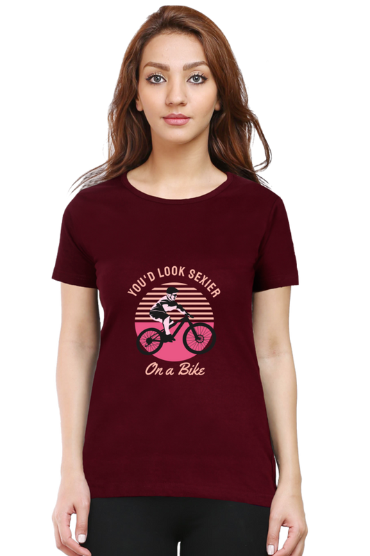 Women’s Round Neck Printed Rider T-Shirts -  on bike