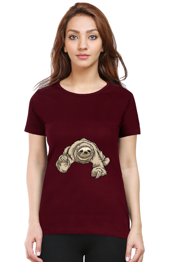 Women’s Round Neck Printed Sloth T-Shirts -  twerking sloth