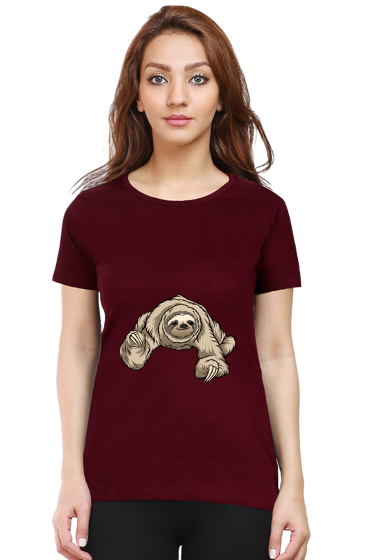 Women’s Round Neck Printed Sloth T-Shirts -  twerking sloth