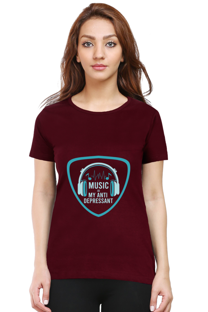 Women’s Round Neck Printed Music T-Shirts - Anit - Depressant