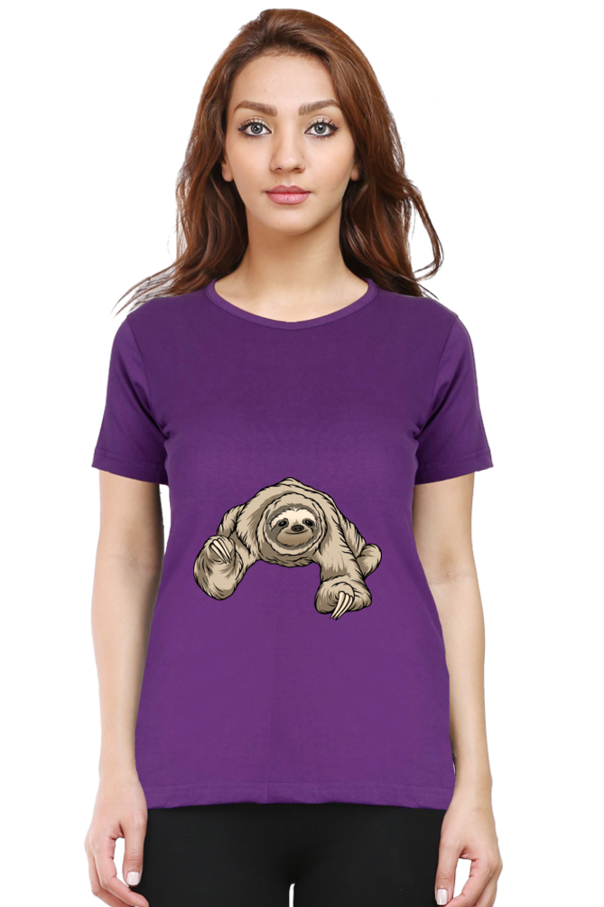Women’s Round Neck Printed Sloth T-Shirts -  twerking sloth