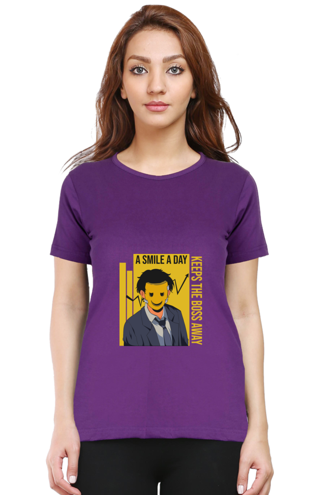 Women’s Round Neck Printed Motivational T-Shirts -  Smile