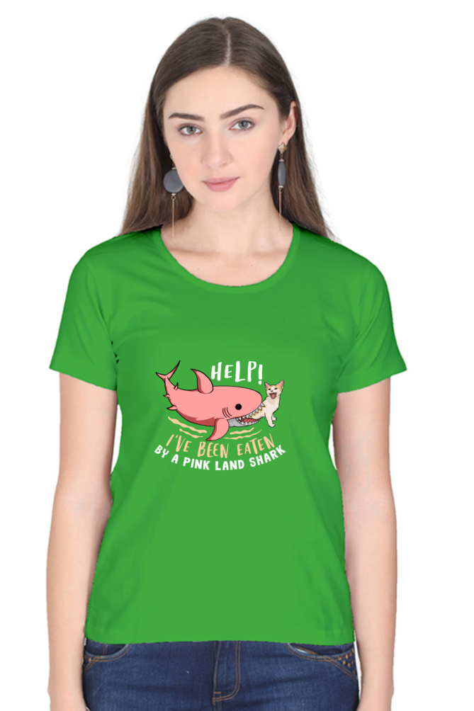 Women’s Round Neck Printed Funny & Queen SVG T-Shirts -  Shark
