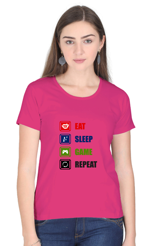 Women’s Round Neck Printed Gamer T-Shirts -  Repeat