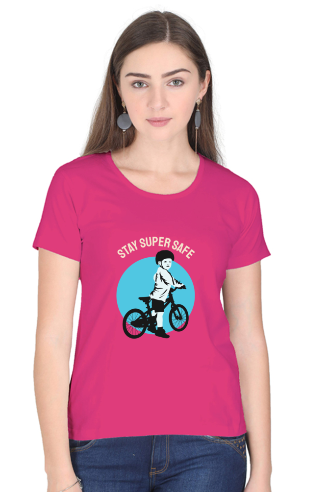 Women’s Round Neck Printed Rider T-Shirts -  super safe
