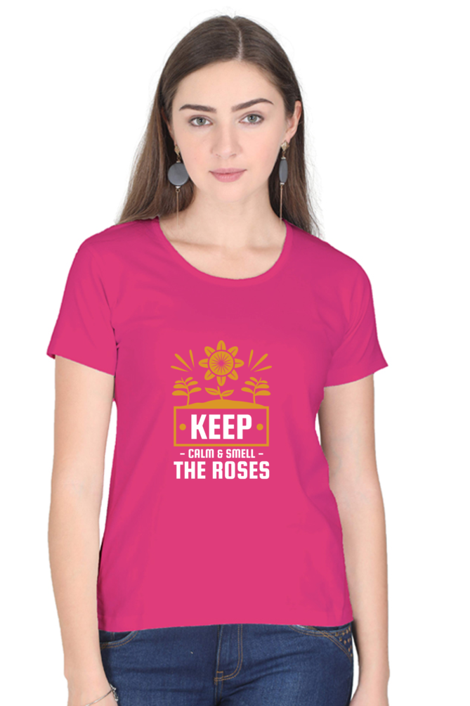 Women’s Round Neck Printed Gardening T-Shirts - keep calm