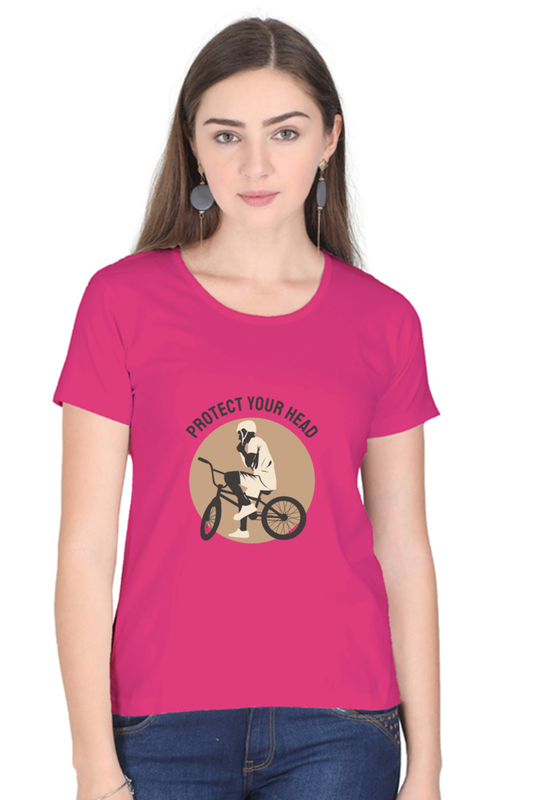 Women’s Round Neck Printed Rider T-Shirts -  protect head