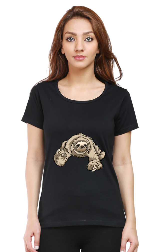 Women’s Round Neck Printed Sloth T-Shirts -  twerking sloth
