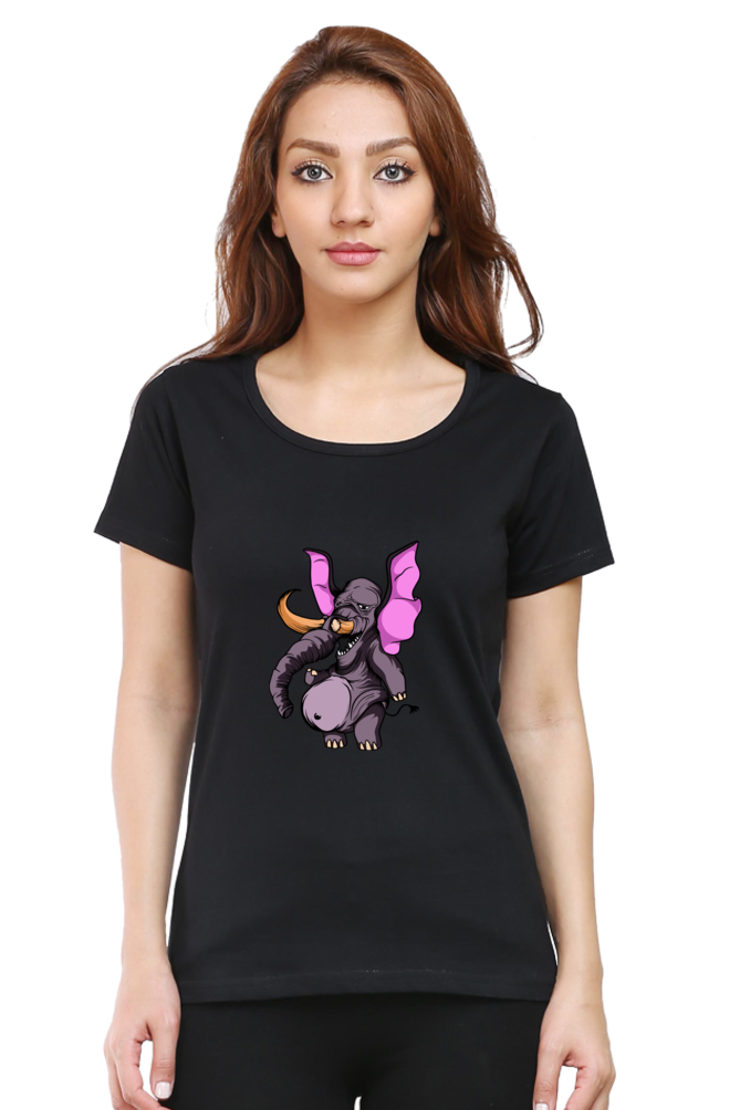 Women’s Round Neck Printed Animal's & Monster's T-Shirts - monster elephant