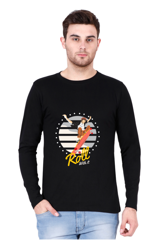 Men’s  Skateboard Full Sleeve - T Shirt  - Roll with it