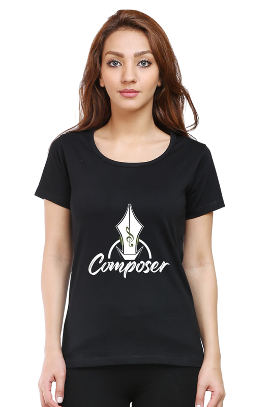 Women’s Round Neck Printed Music T-Shirts - Composer