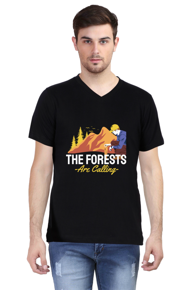 Men's Summer V Neck T-Shirt - Forests Calling