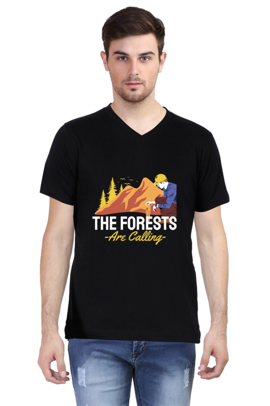Men's Summer V Neck T-Shirt - Forests Calling