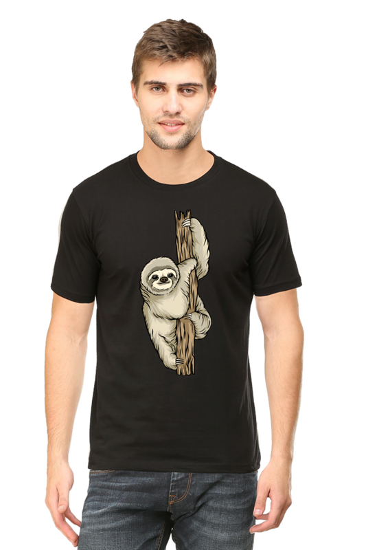 Men's Round Neck Sloth T-Shirt - keep smiling