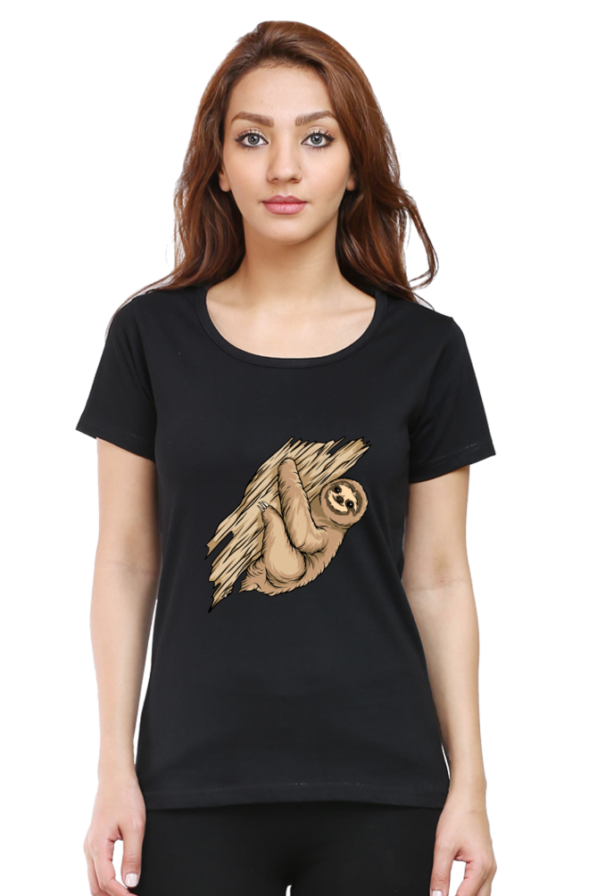 Women’s Round Neck Printed Sloth T-Shirts -  sloth baby hug