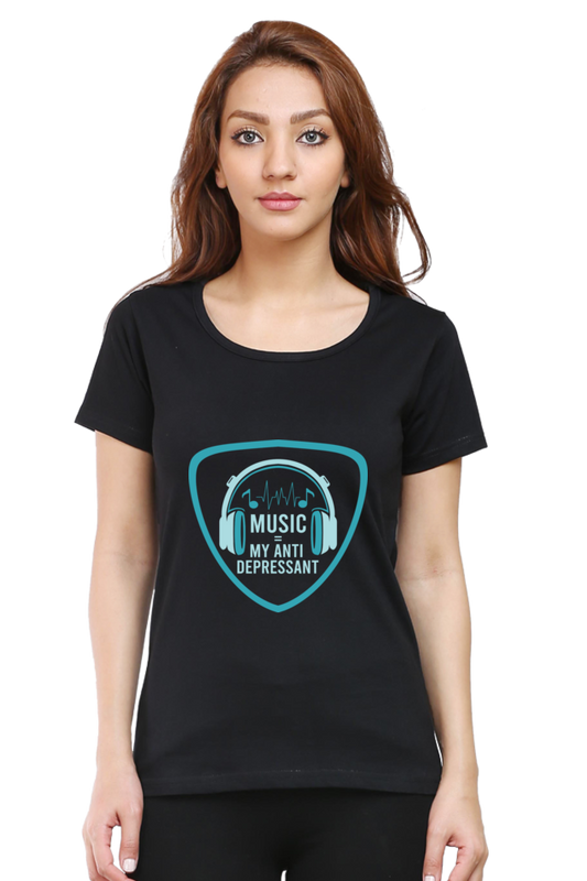 Women’s Round Neck Printed Music T-Shirts - Anit - Depressant