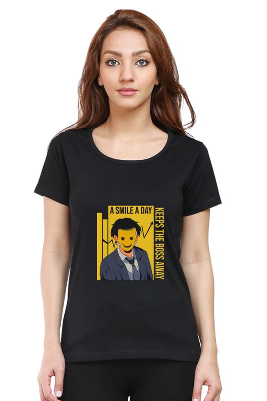 Women’s Round Neck Printed Motivational T-Shirts -  Smile