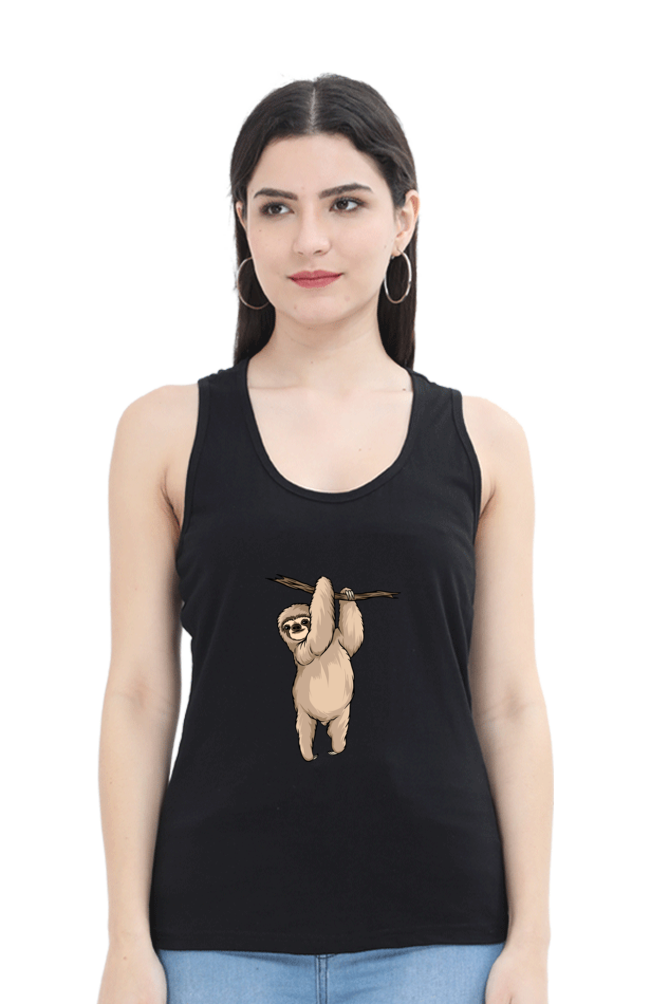 Women Sloth Tank Top - hanging posed sloth