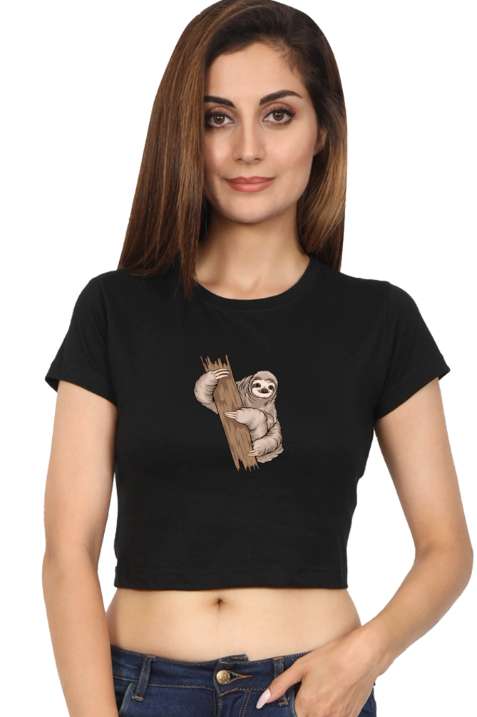 Women Sloth Crop Top - wood hug