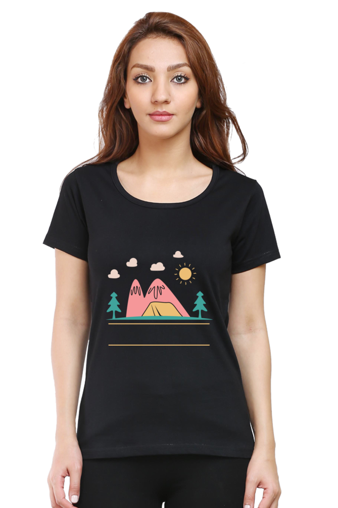 Women’s Round Neck Printed Adventure T-Shirts -  campfire
