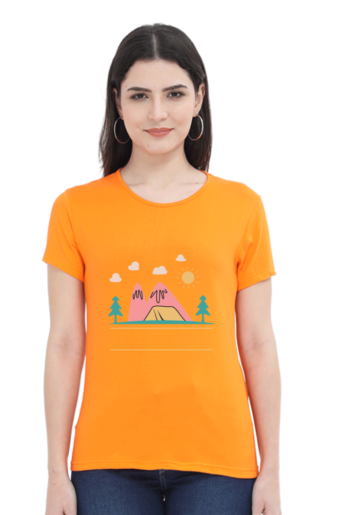 Women’s Round Neck Printed Adventure T-Shirts -  campfire