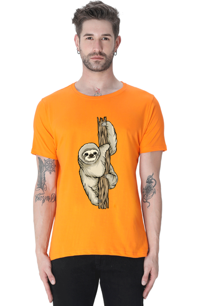 Men's Round Neck Sloth T-Shirt - keep smiling