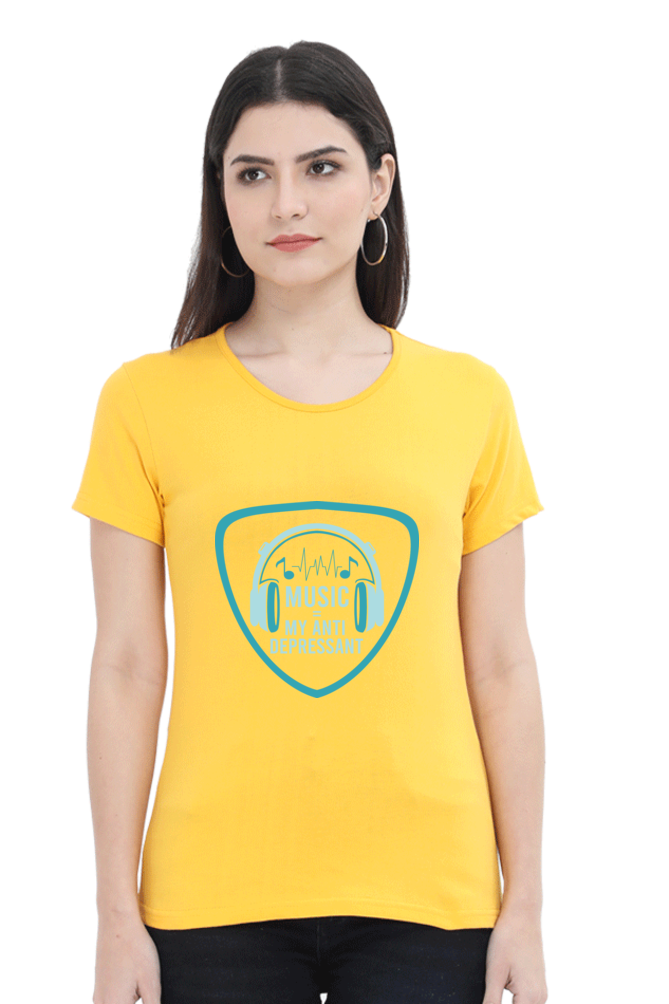 Women’s Round Neck Printed Music T-Shirts - Anit - Depressant