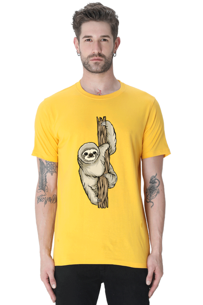 Men's Round Neck Sloth T-Shirt - keep smiling
