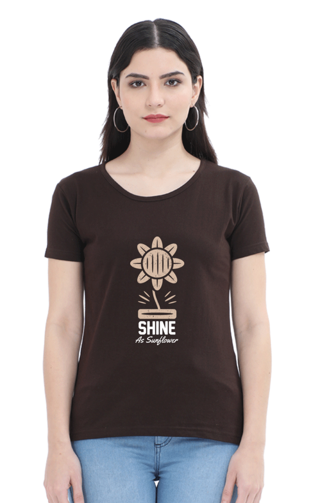 Women’s Round Neck Printed Gardening T-Shirts -   shine