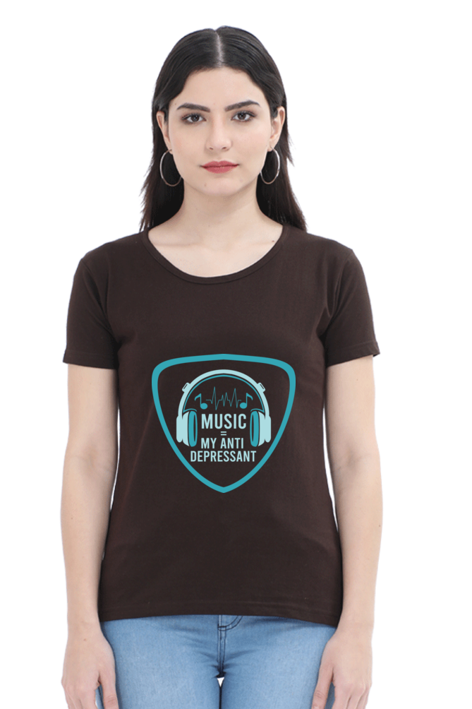 Women’s Round Neck Printed Music T-Shirts - Anit - Depressant