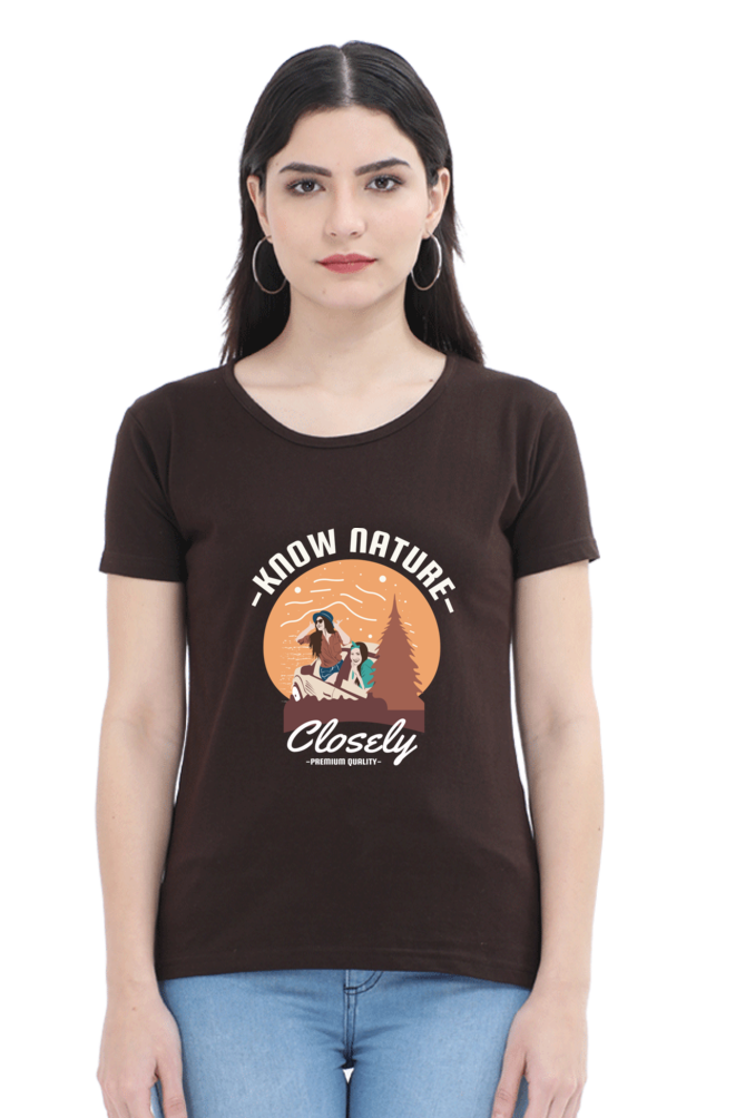 Women’s Round Neck Printed Adventure T-Shirts -  know nature