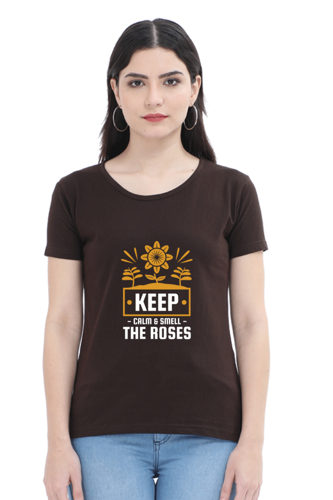 Women’s Round Neck Printed Gardening T-Shirts - keep calm