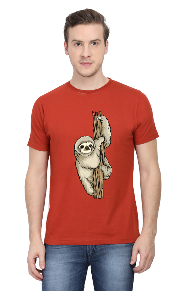 Men's Round Neck Sloth T-Shirt - keep smiling