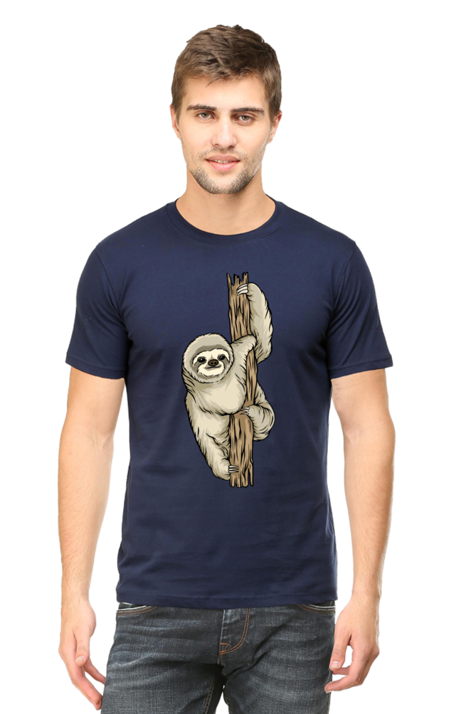 Men's Round Neck Sloth T-Shirt - keep smiling