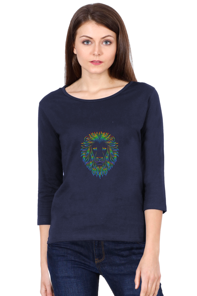 Women’s Round Neck Stones T-Shirts - Lion Face