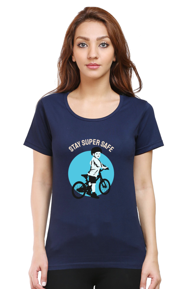 Women’s Round Neck Printed Rider T-Shirts -  super safe