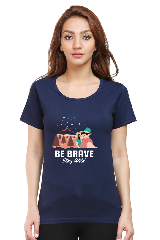 Women’s Round Neck Printed Adventure T-Shirts -  stay wild
