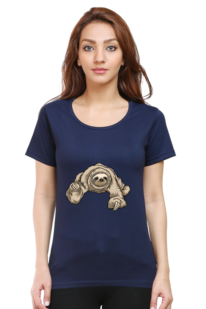 Women’s Round Neck Printed Sloth T-Shirts -  twerking sloth